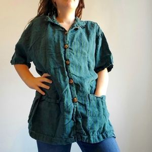 Eddie Bauer Striped Button-up Medium Blue Green